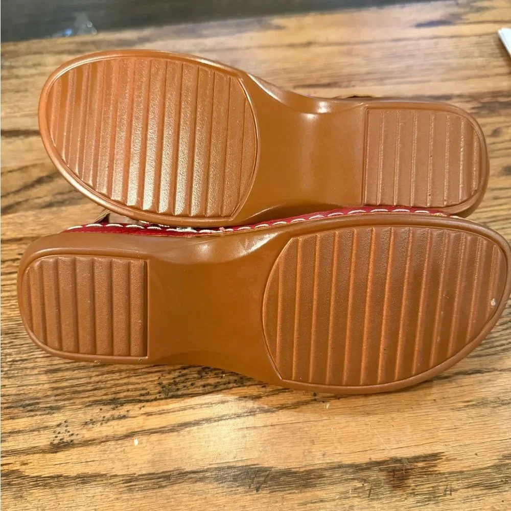 Red Buckle Strap Slingback Sandals | Man Made | 10” Insole | No Brand